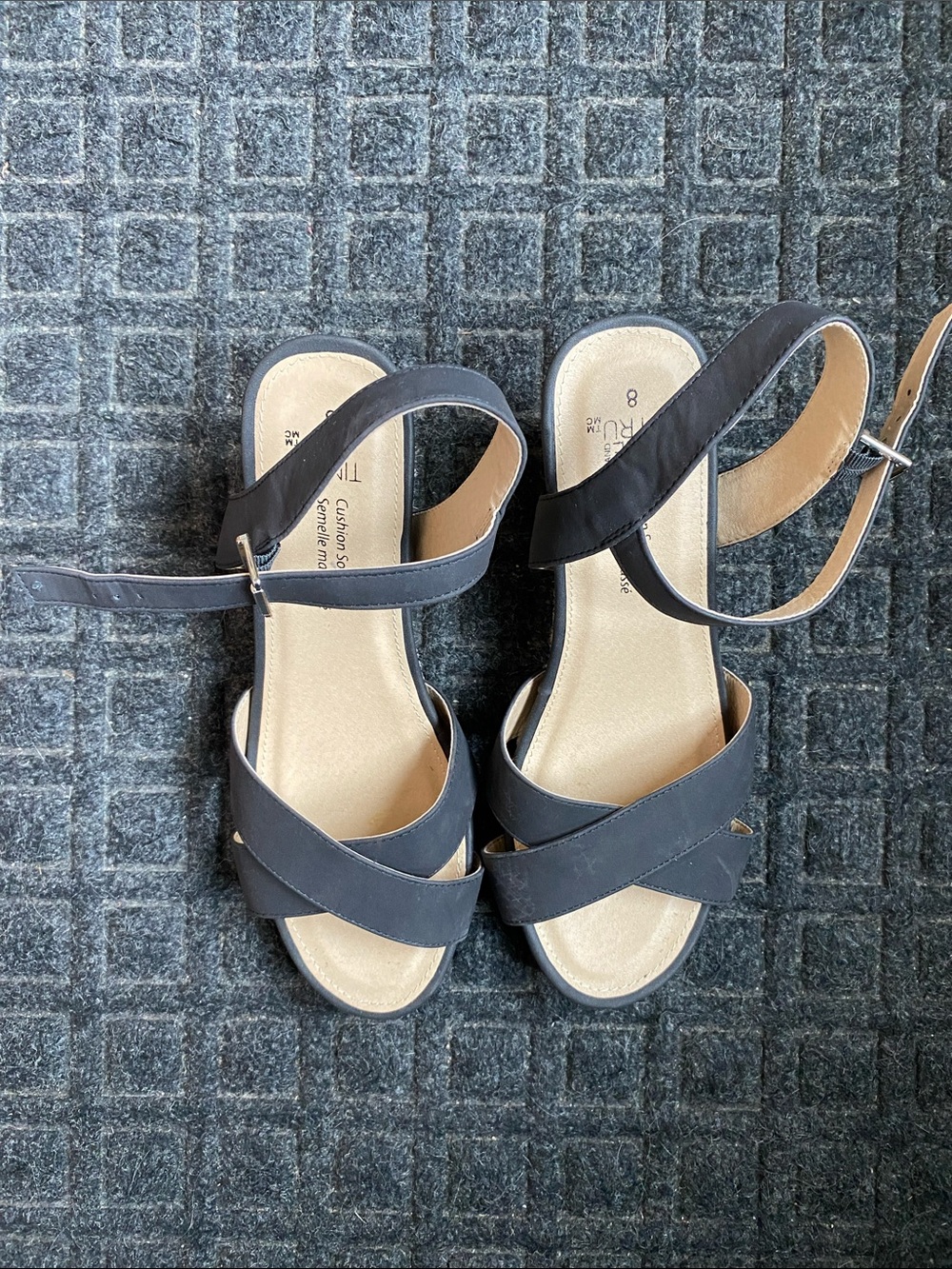 Time and Tru Black Crisscross Ankle Strap Sandals